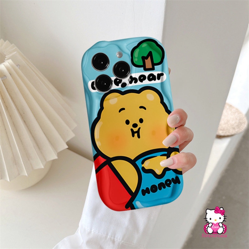 Manyo Winnie Bear Airbag Shockproof Case Untuk Samsung A24 A11 A04s A14 A23 A30 A13 A51 A04 A21s A12 A20 A02s A50s A03s A52 A30s A20s A32 A03 A50 3D Wavy Curved Edge Glossy Cover