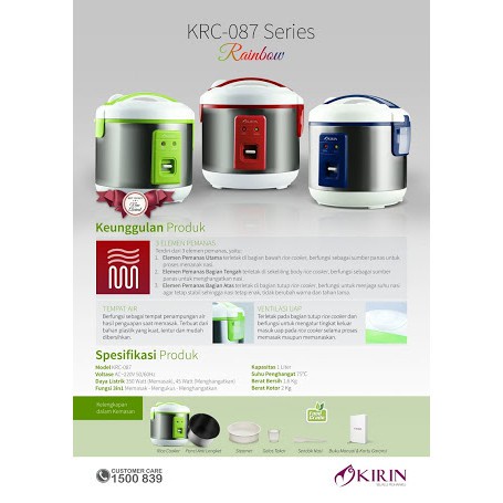 Kirin Rice Cooker / Magic Com 1,2  Liter Krc-087