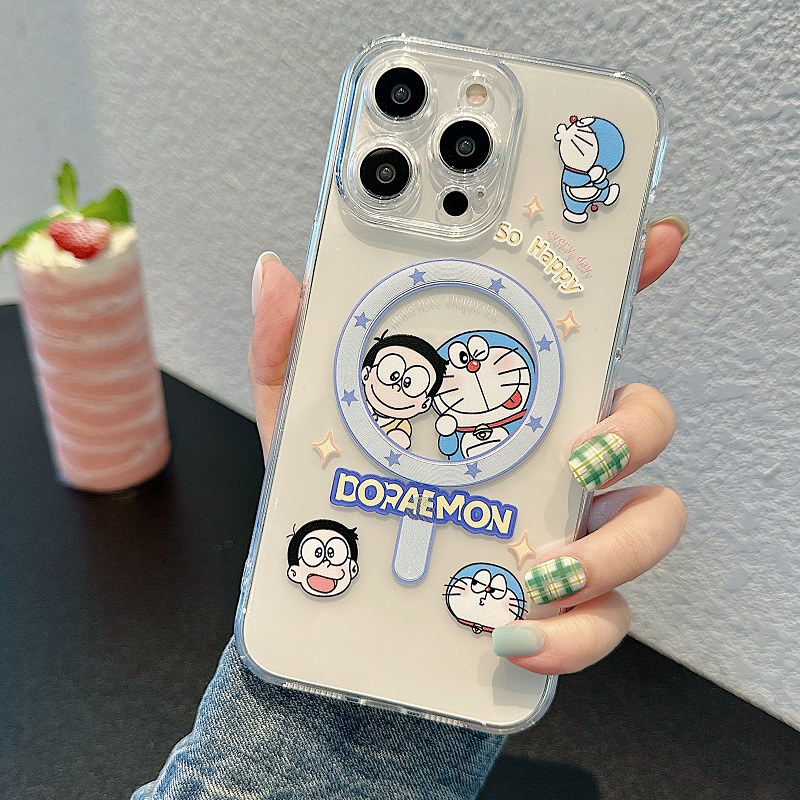 IPHONE Untuk Iphone14 13 12 11 Pro Max Kartun Crayon Shin-chan Cute Doraemon Transparan Perlindungan Hisap Magnetik soft Case