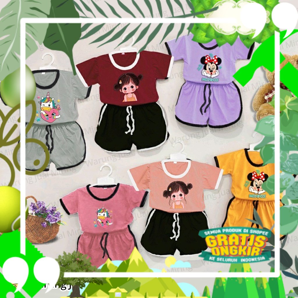 Setelan Anak CHUPA 0-4 Tahun Karakter Print Kartun Set Atasan Baju Bawahan Celana Kaos Spandex Unise