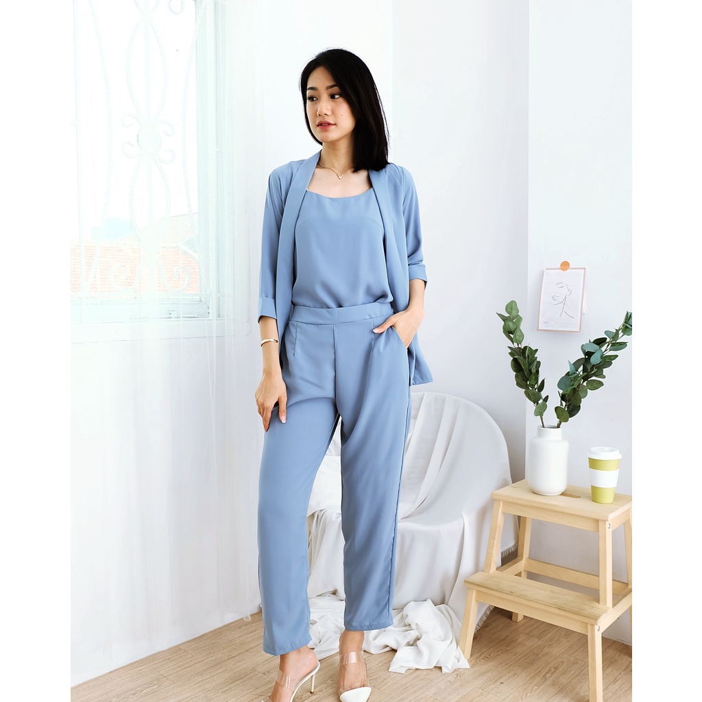 BEFAST - ZNF OOTD WANITA / ONESET JINJI / Set Mirabeth Setelan 3in1 / Oneset Wanita Keluaran Terbaru / Fashion kekinian Remaja ABG / Outfit Daily Wanita Kerja Casual / Setelan Daleman+Outer+Celana Trendy / Pakaian Remaja ABG