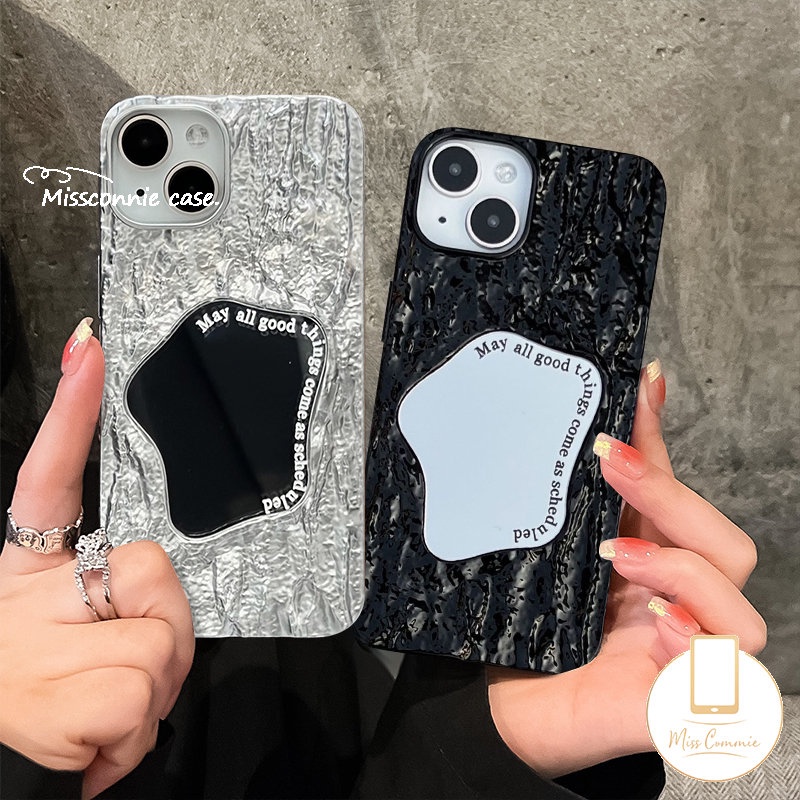 IPHONE Ins Fashion Kreatif Make Up Mirror Case Kompatibel Untuk Iphone11 13 14 12 Pro MAX 7Plus 8Plus XR X XS Max7 6 6S 8Plus SE 2020 Mewah Electroplate Plating Kerut Soft Cover