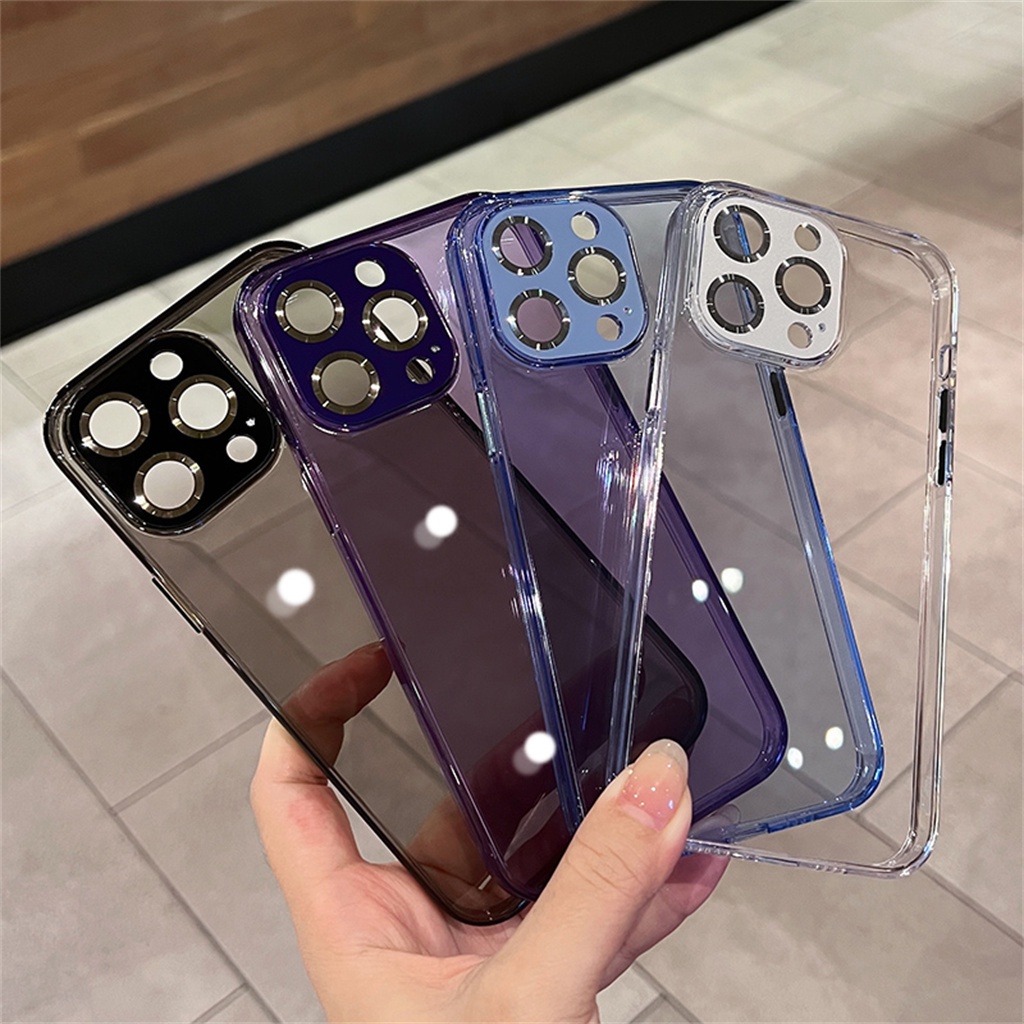 Casing Transparan Mewah iPhone 14 Pro Max metal Pelindung Kamera lens case iPhone 12 13 Pro Max14 Plus Proteksi shock Jernih Cakupan Penuh hard back cover