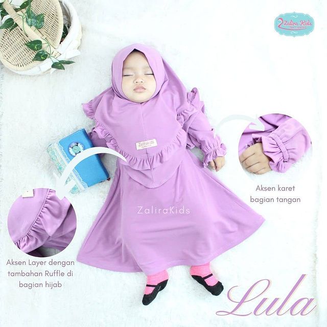 Baju Gamis Anak Bayi Perempuan Newborn - 11 Tahun Zalira Lula Series Muslim Set Kerudung Syari Bahan Jersey Premium 1 2 Tahun 3 4 Tahun Tanggung Bayi 0 6 Bulan 6 12 Bulan