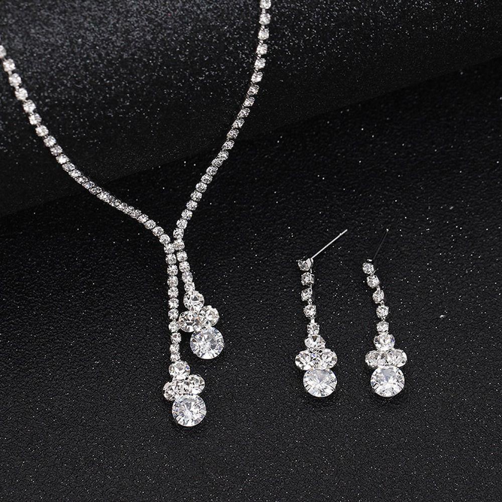 Set Perhiasan Pernikahan Pengantin Agustina Bergaya Indah Rumbai Panjang Elegan Berlian Imitasi Alloy Drop Earrings Menjuntai Earrings