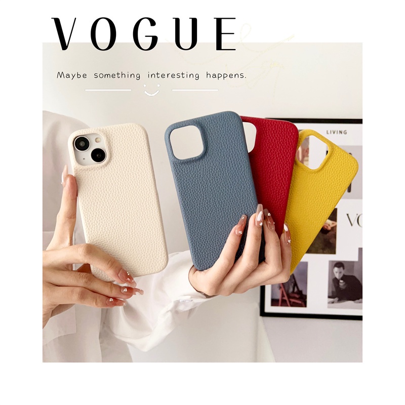 IPHONE Casing Ponsel Warna solid Bahan Kulit Untuk Iphone12 13 14 Pro max hard case Tipis Dan Ringan14 plus Casing PC non-slip Tepi Lurus Minimalis Apple12