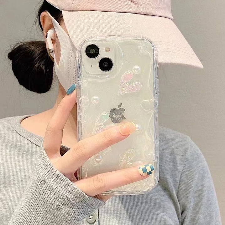 3D Crystal Laser Love Pearl Soft Case for IPhone 7 8 Plus X XS XR XS Max 11 13 12 14 PRO Max 14 Plus Clear Phone Case for Girl Women Gift