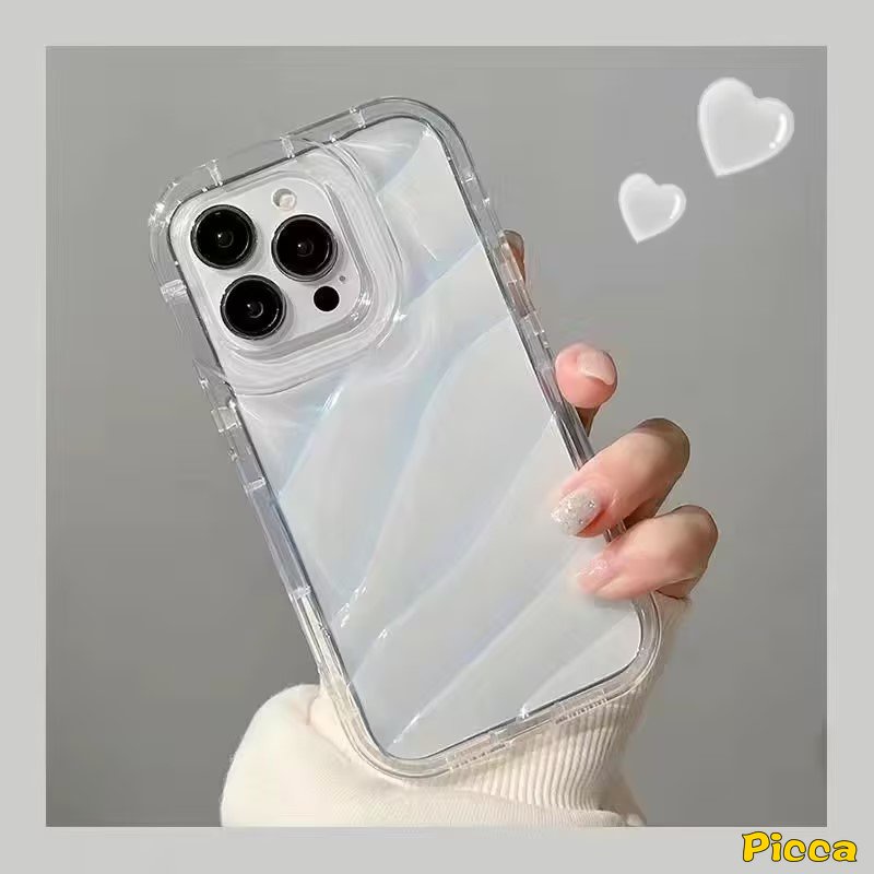 IPHONE Casing Bening Simple Mewah Kompatibel Untuk Iphone11 7Plus XR 11 14 13 12 Pro MAX 6 6S 7 8 Plus X XS MAX SE 2020 INS Warna Permen Stereo 3D Baru Kreatif Bergelombang Penutup Tahan Guncangan