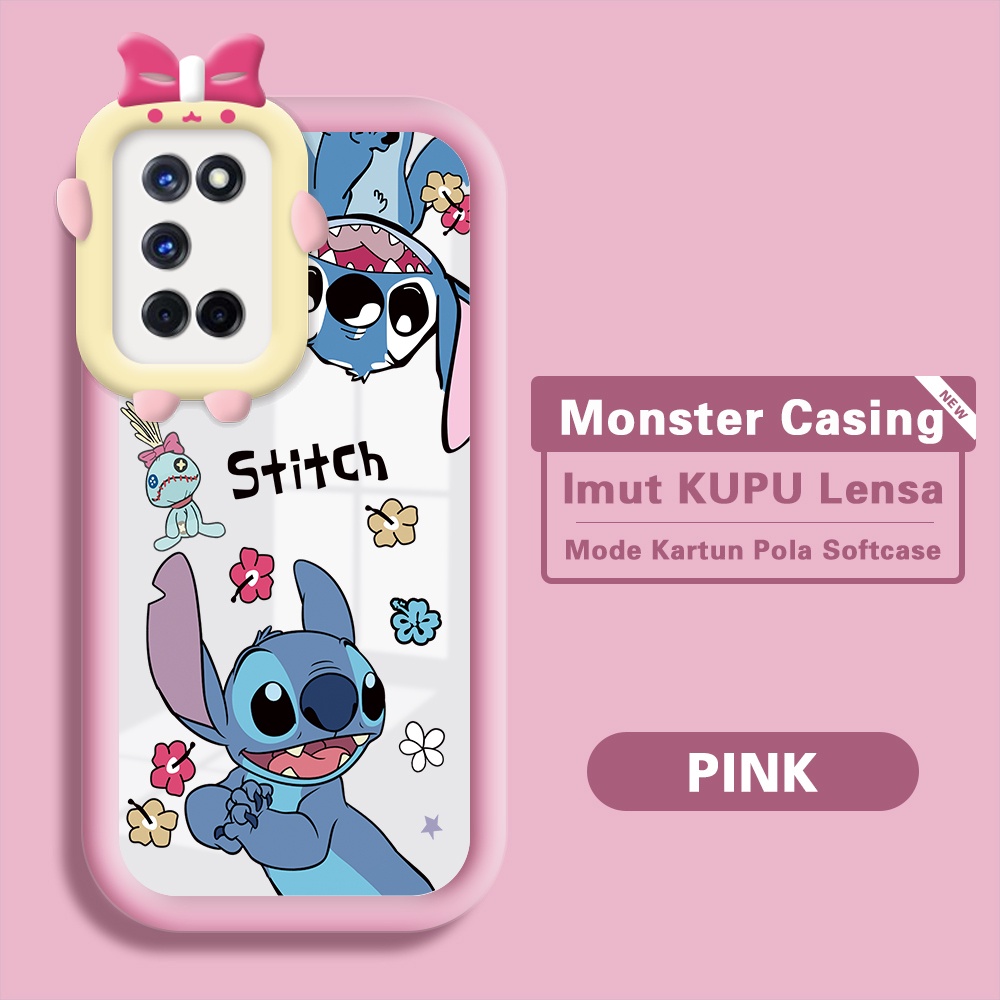 Casing hp OPPO A52 A92 Softcase Cartoon Stitch Soft Monster Lens Shockproof Phone Case Protective Ca