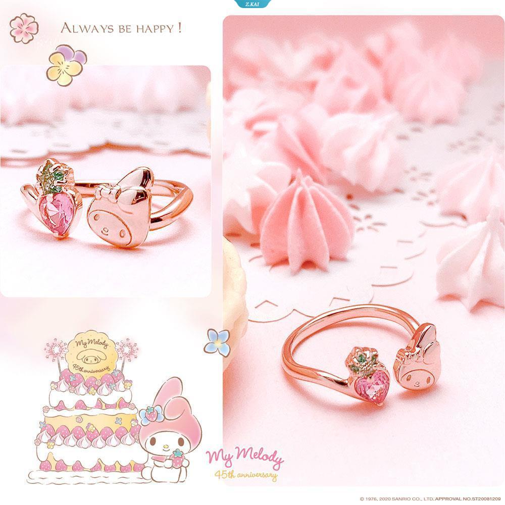 Kawaii Lucu Sanrio Mymelody Cincin Sterling Silver Electroplating Rose Gold Sweet Ins Gadis Hadiah Natal Untuk Teman Dekorasi Rings [ZK]