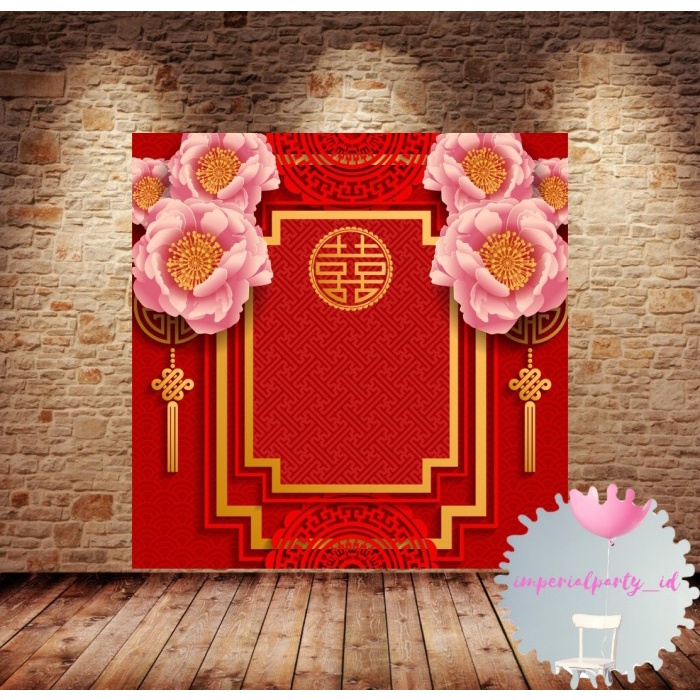 SALE Custom Backdrop Banner Spanduk Lamaran Sangjit Tunangan Shuangxi 4 - 1x1 m Termurah