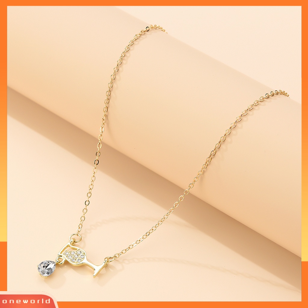 [ONE] Wanita Kalung Shiny Indah Elegan Menawan Mata-catching Alloy Gelas Anggur Berlian Imitasi Liontin Kalung Perlengkapan Pesta