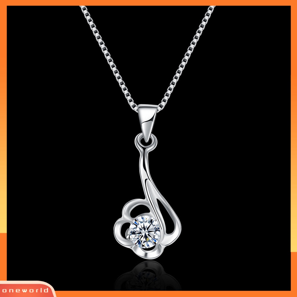 [ONE] Silverhoo 925 Perak Wanita Lucu Kalung Bunga Lingkaran Cubic Zirconia Pendant Necklace Untuk Pesta