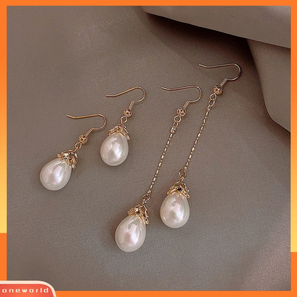 [ONE] 1pasang Anting Kait Mutiara Imitasi Vintage Elegan Mewah Temperamen Emas Pendek Panjang Rumbai Wanita Menjuntai Drop Earrings Aksesoris Perhiasan
