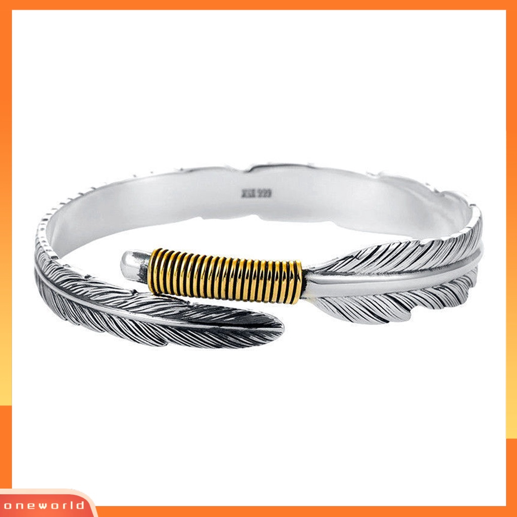 [ONE] Pembukaan Yang Dapat Disesuaikan Didesain Gelang Warna Perak Bulu Tidak Teratur Bangle Pria Gaya Retro Paduan Perhiasan Hadiah