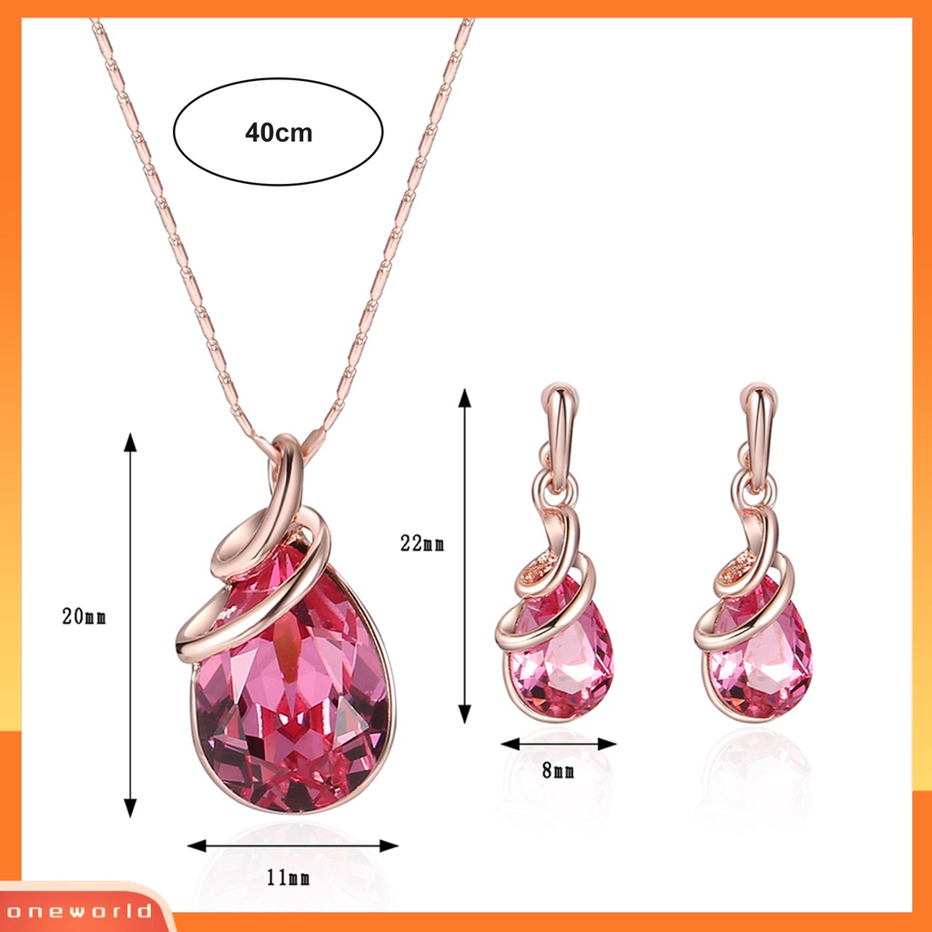 [ONE] 1set Wanita Kalung Elegan Mewah Hadiah Mulia Tetesan Air Merah Berlian Imitasi Bertatahkan Stud Anting Kit Fashion Perhiasan