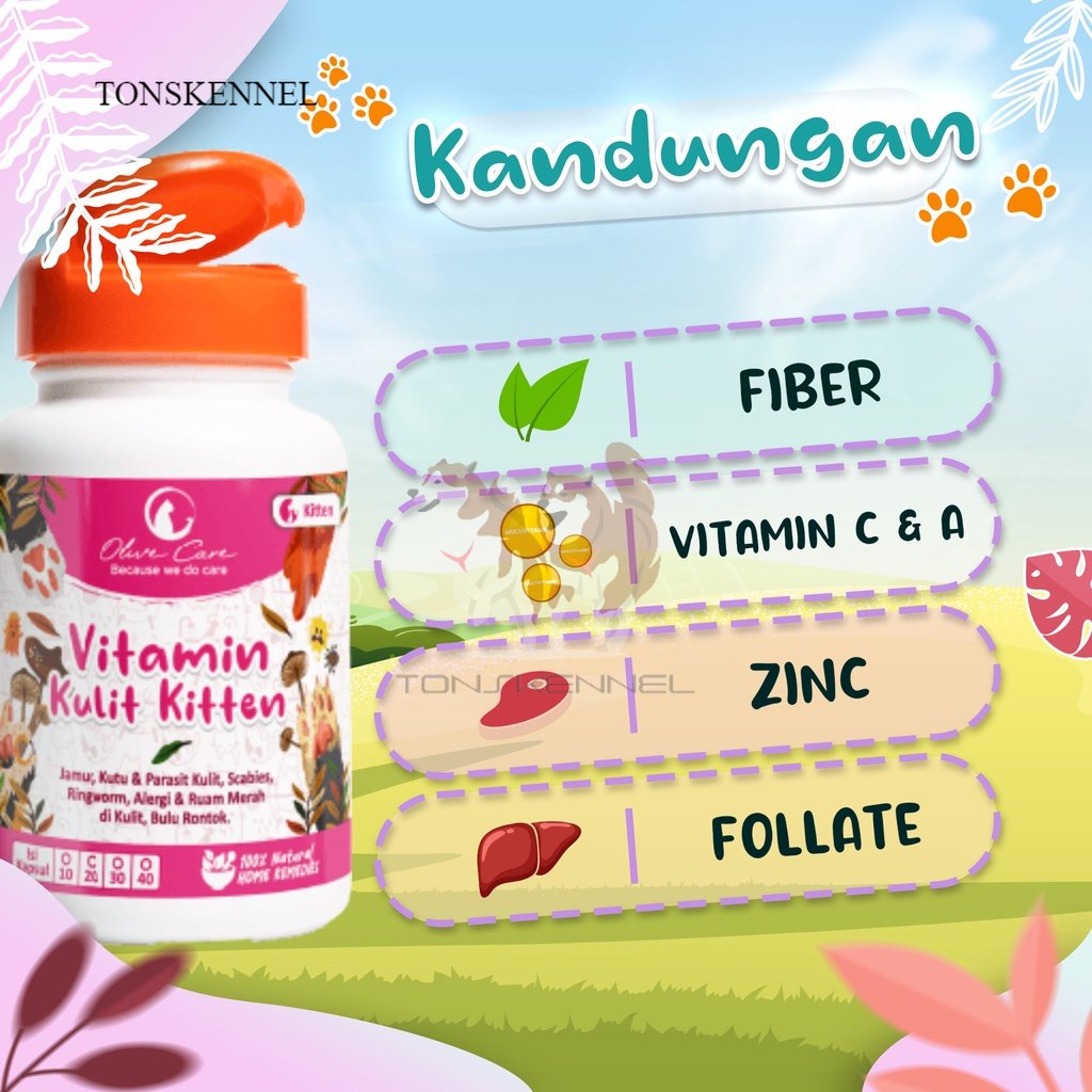 Olive Care Vitamin Kucing MASALAH KULIT KITTEN untuk Bulu Rontok, Jamur, Kutu, Scabies, Ringworm, Ruam dan Radang Kulit