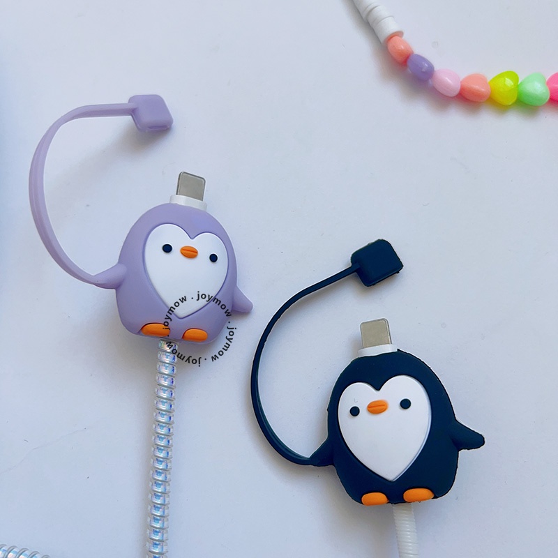 Cute Penguin Pelindung Kabel Penutup Kabel Cas Anti Putus Dengan Tutup Tahan Debu Untuk IP