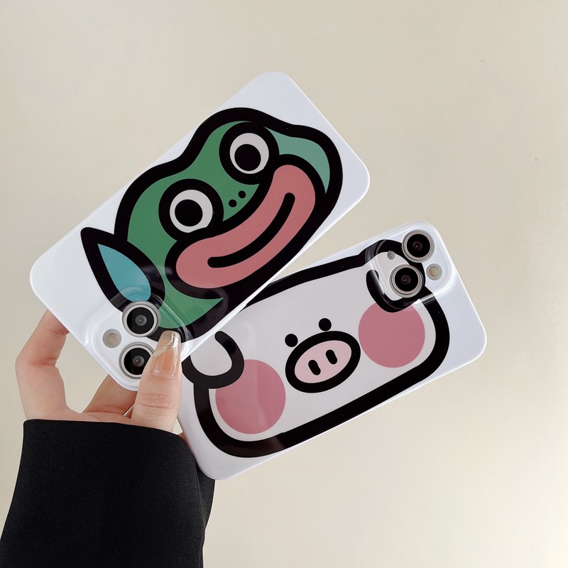 Cute Sweat Frog Pig Hard Plastic Case HP iP iPhone 14 + Plus X XS XR 11 12 13 Pro Max FTD Casing Apple