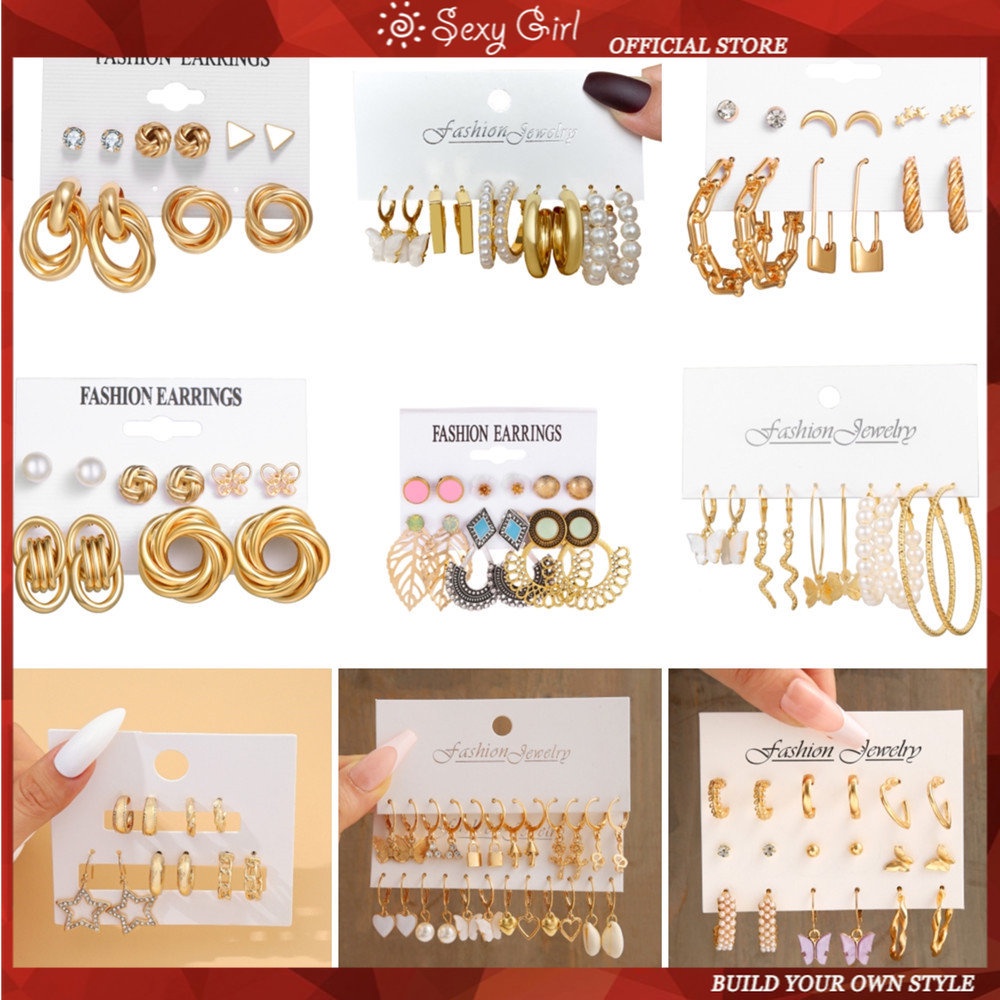 Anting Mutiara Retro Kreatif Anting Wanita Fashion Kupu-Kupu Anting Set Perhiasan Gadis Seksi