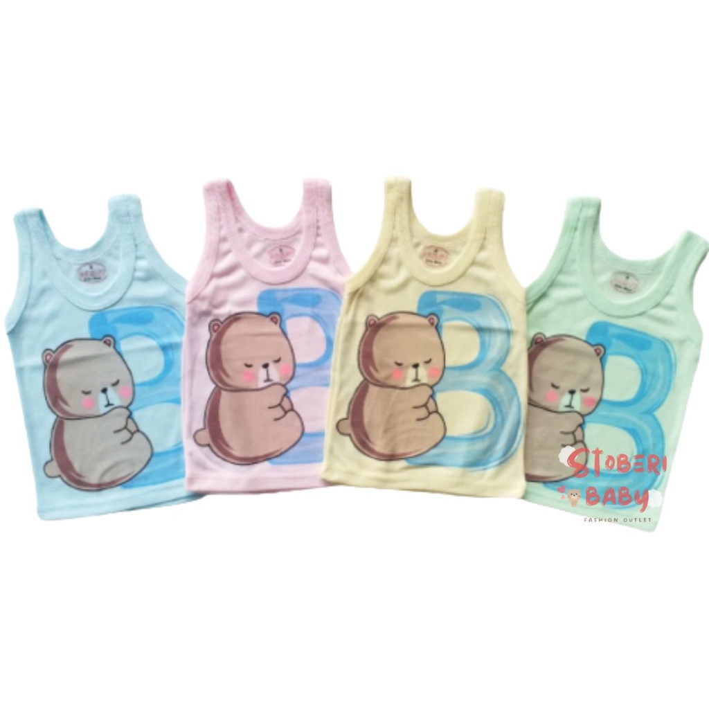 stoberi baby - KAOS SINGLET MOTIF WARNA ANAK kaos dalam oblong anak laki2 dan perempuan newborn-3thn