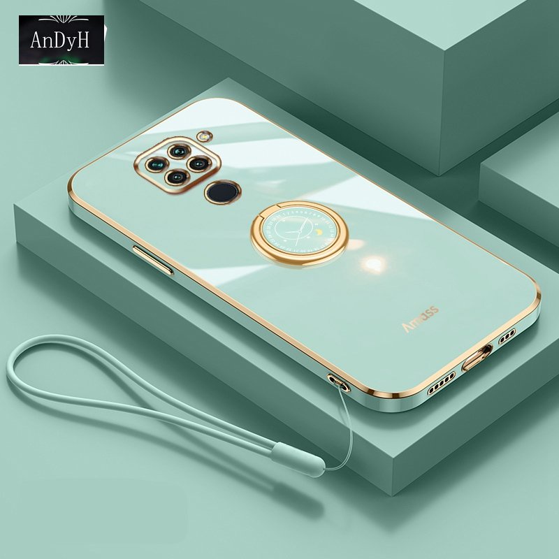 Andyh Casing Ponsel Silikon Ultra Tipis Untuk Xiaomi Redmi Note9 4G Deluxe Fall Protection Gold Band Dengan Cincin Jam Dan Lanyard Gratis