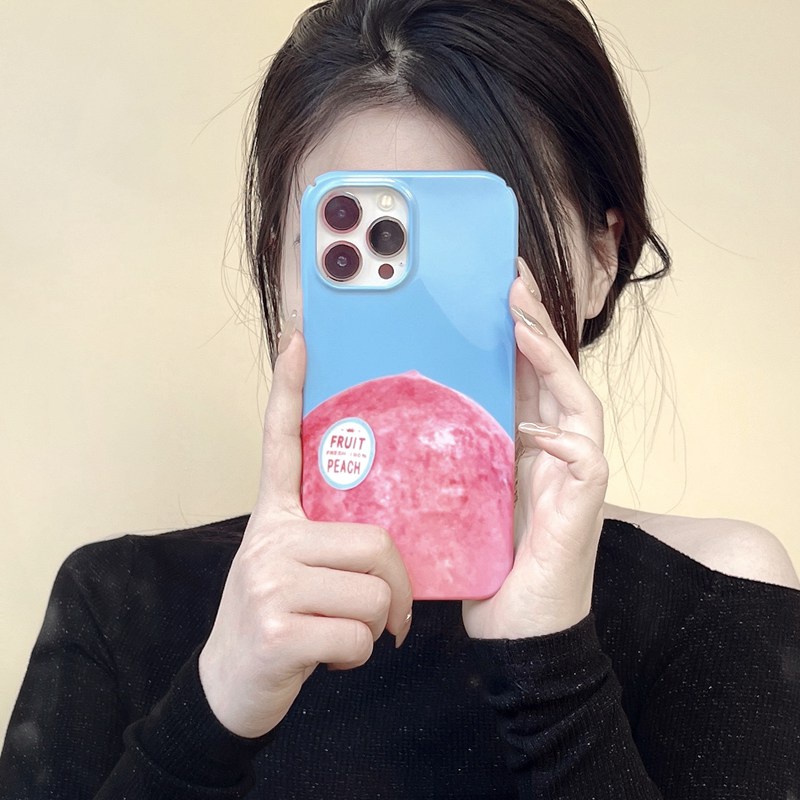 IPHONE Casing Plastik Keras Buah Besar Peach HP iP Iphone14+Plus X XS XR 11 12 13 Pro Max FTD Woman Girl Casing Apple