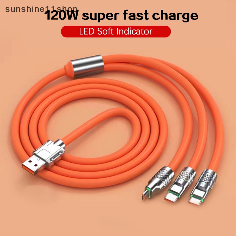 Sho Menebal 3in1 120W USB Fast Charger Cable Untuk Micro USB Type-C Charging Cable Dengan Lampu Untuk Huawei Samsung Xiaomi Data Line N