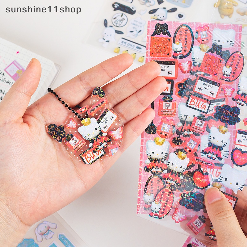 Sho 2pcs Anime Hello Kitty Kartun Lucu DIY Akun Tangan Pvc Transparan Bronzing Dekorasi Sticker Pack Bahan Scrapbook Stiker N