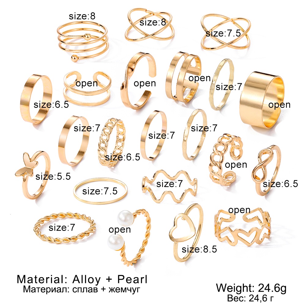 22buah/23set Bunga Berongga Baru Kupu-Kupu Cinta Berputar 8kata Cincin Set Kombinasi Kreatif Bersama Cincin Perempuan Desain Rasa Niche