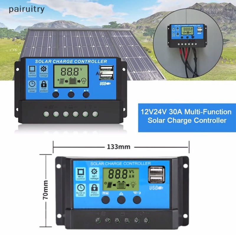 Prt Upgraded 10A 20A 30A Solar Controller 12V /24V Auto Solar Panel PV Regulator PWM Charger 5V Output LCD Display Dual USB PRT