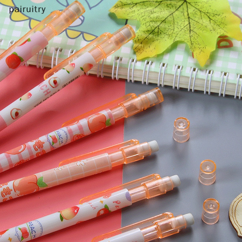 Prt 2Pcs 0.5mm Cute Honey Peach Press Pensil Mekanik Otomatis Perlengkapan Kantor Sekolah Alat Tulis Siswa Hadiah PRT