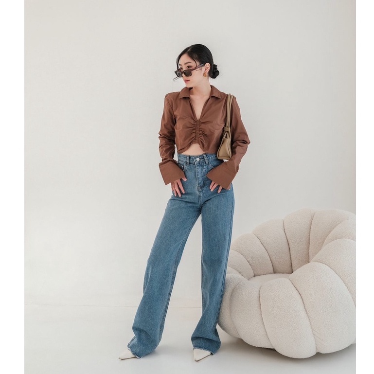 BEFAST - ZRX OOTD WANITA BLOUSE SONYA / AVA TOP BLOUSE TWISTCONE / Blouse Crop V-Neck Wanita Model Terbaru / Fashion Ala Wanita Korean Style / Outfit Wanita Remaja ABG Trendy / Blouse Lengan Panjang Crop / Pakaian Kekinia Wanita Formal