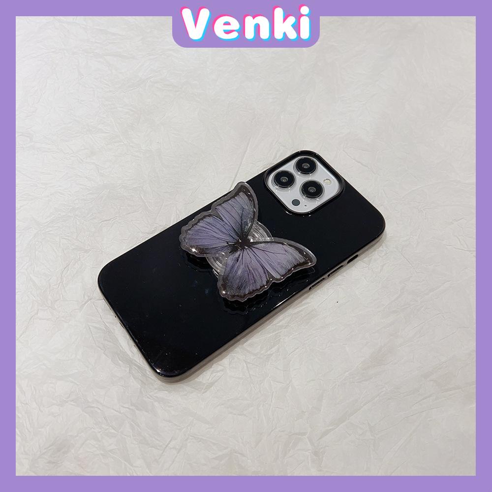 VENKI - Untuk iPhone 14 Pro Max iPhone Case dengan Dudukan Lipat Kupu-kupu Pegangan Bening Hitam Glossy TPU Soft Case Shockproof Kompatibel dengan iPhone 13 Pro max 12 Pro Max 11 xr xs max 7