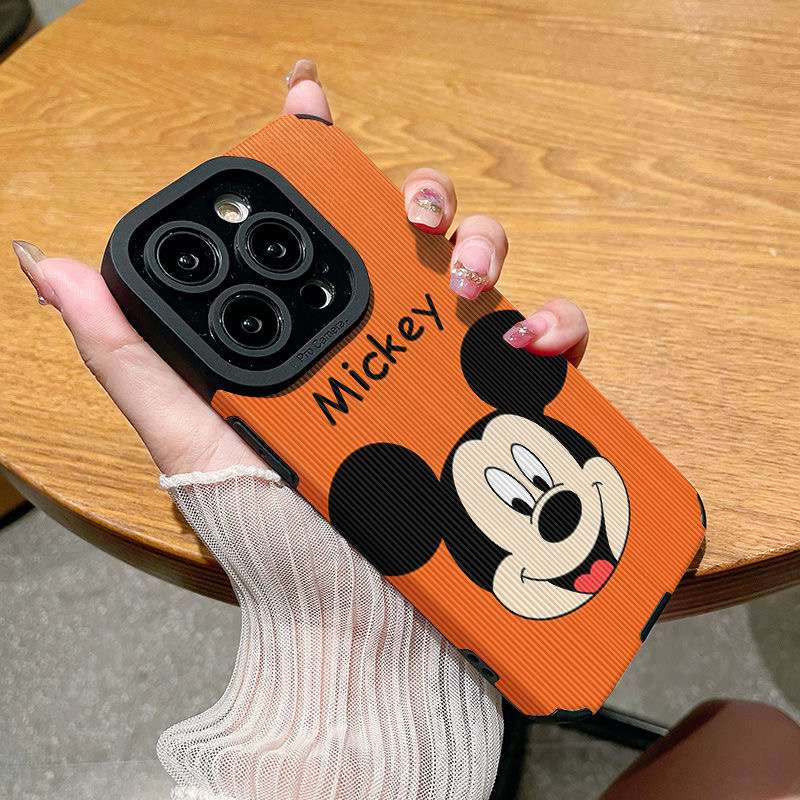 Lamb Skin Cute Orange Mickey Soft Case IPhone 6S 7 Plus 8 Plus X XS XR XS Max 11 13 12 14 PRO Max 14 Plus 12 13 MINI SE Phone Case Girl Women's Fashion