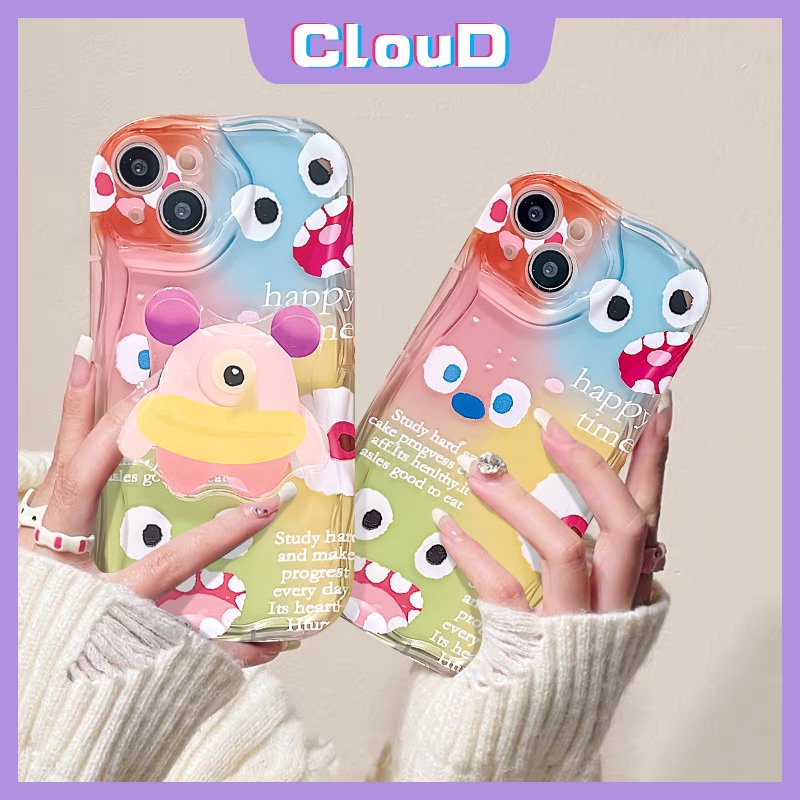 Casing Untuk Redmi 9T 9 10A A1 10 9A 10C A2 9C NFC Redmi Note12 9 11s 11 8 10s 10 Pro Max POCO M3 3D Wavy Curved Edge Soft Color Cute Monster Kecil Kartun Bracket Case Cover