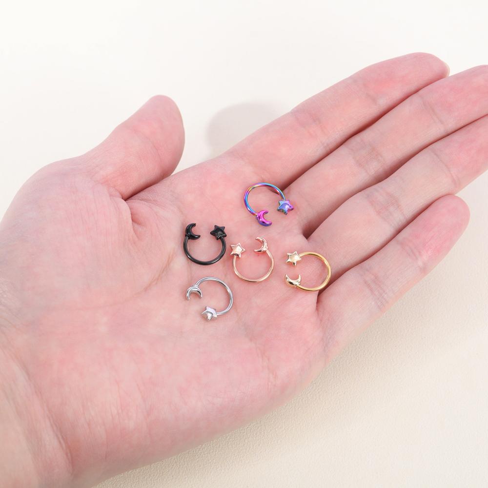 1pc 16G Stainless Steel Kupu-Kupu Tapal Kuda Septum Cincin Bintang Bulan Hidung Tindik Daith Helix Tindik Tulang Rawan Anting-Anting