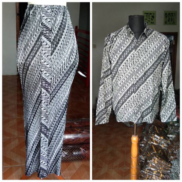 Rok plisket parang hitam celeret dan kemeja couple / sarimbit / kondangan