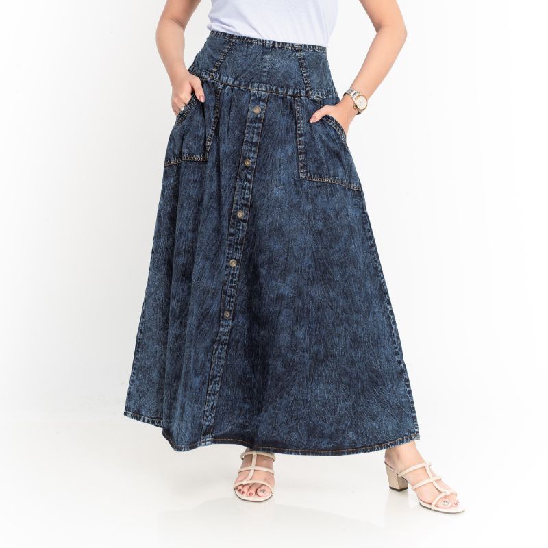 DISKON MOLDING - ROK PAYUNG JEANS HITAM SNOW MODEL KANCING TENGAH PREMIUM ORIGINAL MOLDING ALL SIZE