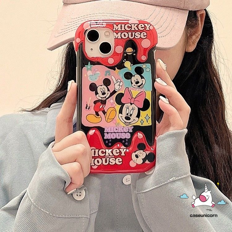 Casing Ponsel Es Krim Permen Kreatif 3D Kompatibel Untuk IPhone 7Plus 8Plus 78 Plus 11 14 13 12 Pro Max XR X XS Max Pasangan Kartun Lucu Mickey Minnie Mouse Lembut Shockproof Cover