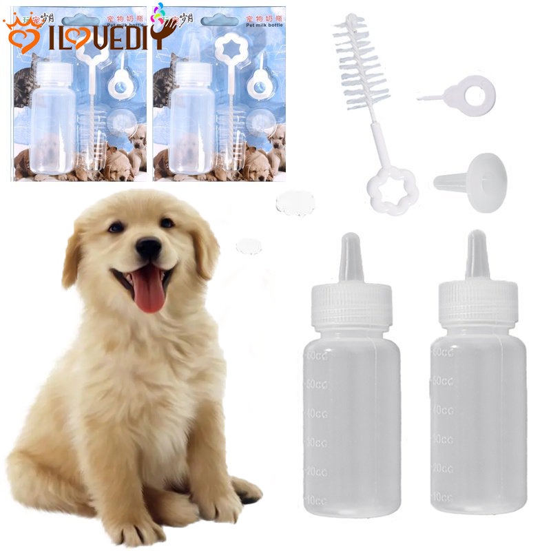 60ml Botol Minum Kucing Botol Susu Hewan Peliharaan Puppy Kitten Nursing Water Milk Feeder Pet Feeder Supplies Dot Kecil Botol Susu Kucing Anjing Pet Silicone Milk Bottle Kit