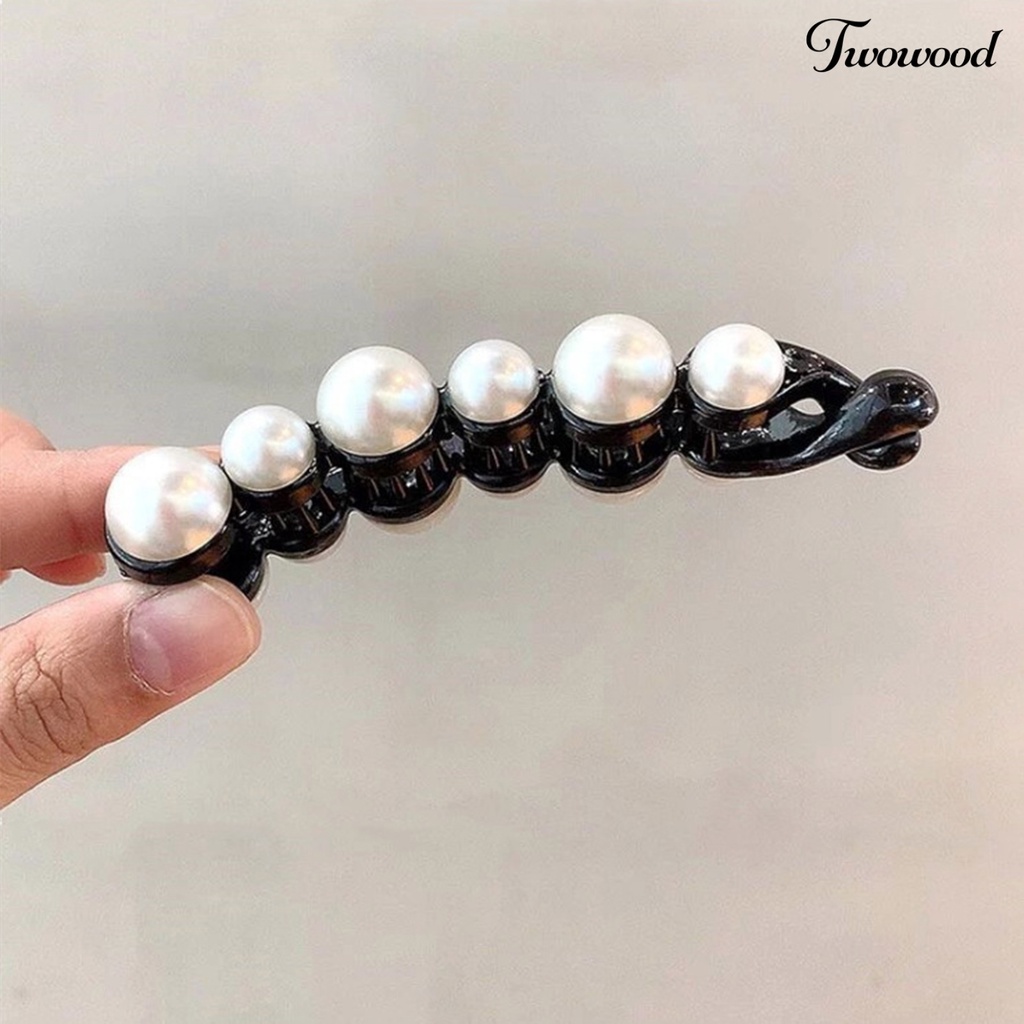 Twowood Ponytail Holder Cross Teeth Non-slip Faux Pearl Decor Anti Patah Anti-Retak Rambut-fixed Banana Clip Curled Ponytail Barrette Aksesoris Rambut