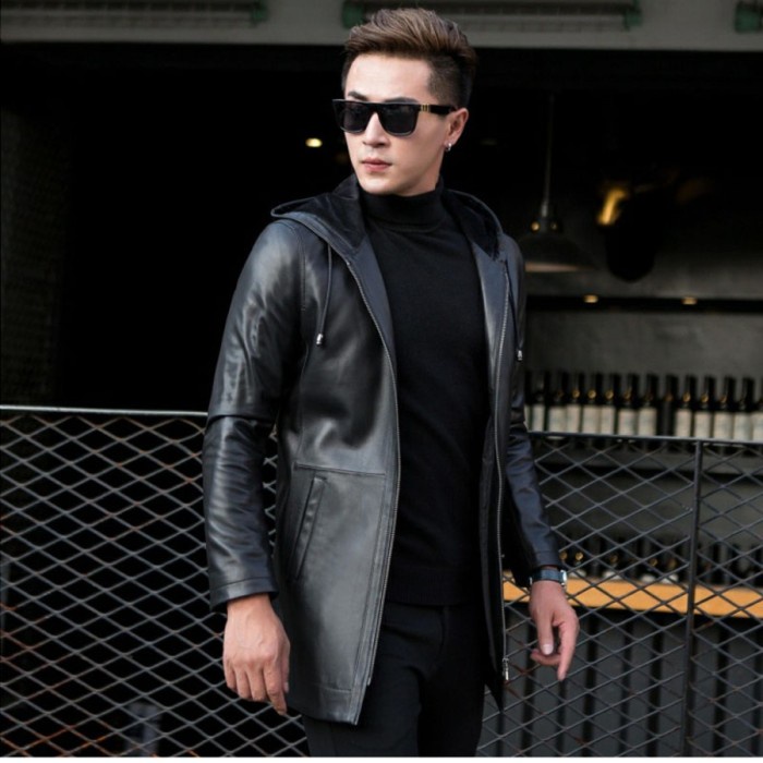 Jaket Kulit Casual Pria Model Jas Polos Hitam Jaket Kulit Garut FLO-61