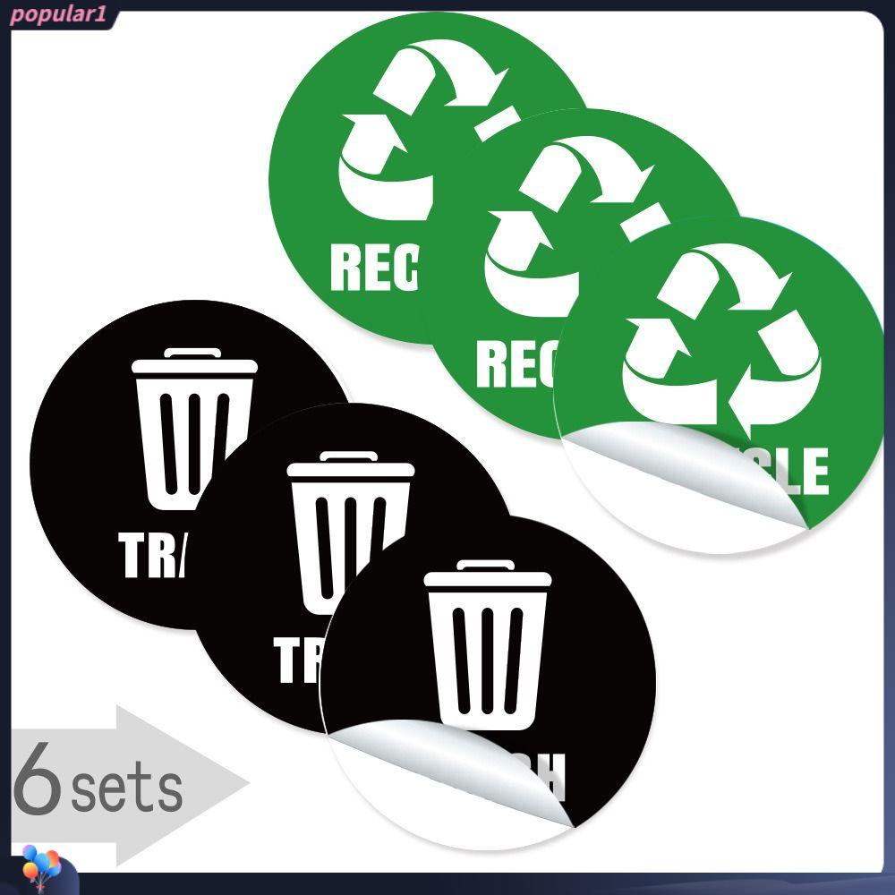 Populer 6pcs Stiker Klasifikasi Trash Bin Daur Ulang 5&quot; Besar Perekat Diri Daur Ulang Dan Stiker Sampah