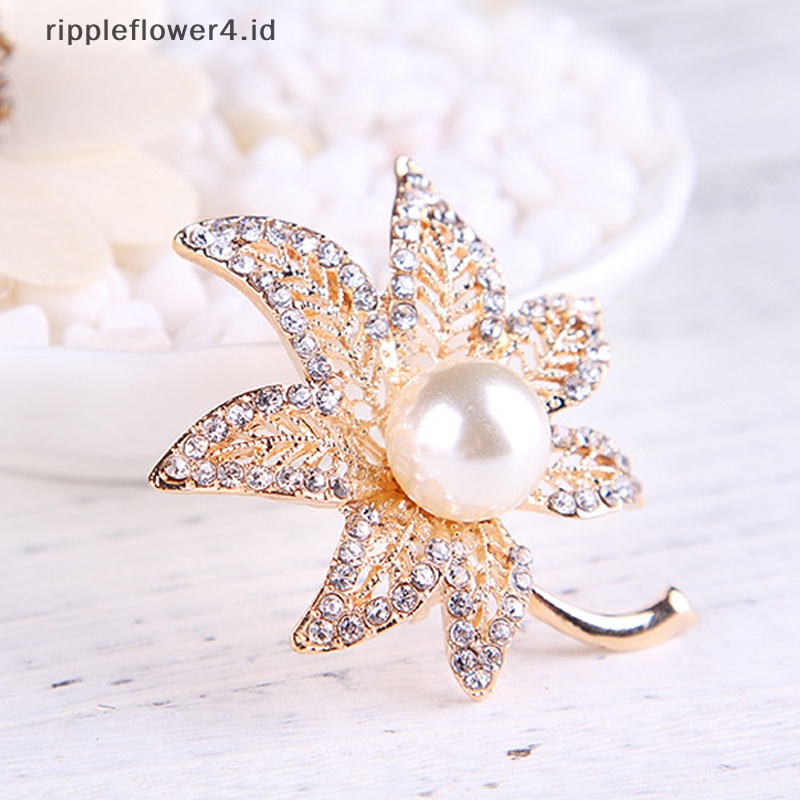 {rippleflower4.id} Bros Bunga Daun Maple Mutiara Brooch Pin Untuk Wanita Buket Sweater Syal Pakaian Korsase Perhiasan Hadiah~