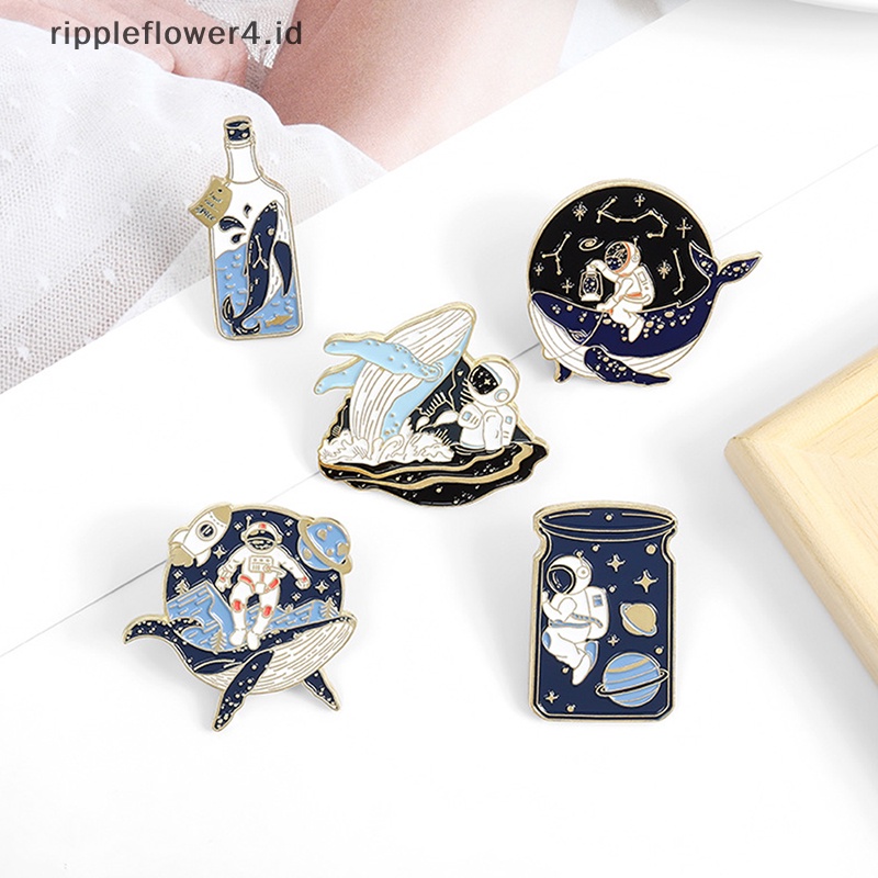 {rippleflower4.id} 5pcs Astronot Whale Enamel Pin Drift Wishing Botol Bros Badge Perhiasan Hadiah~