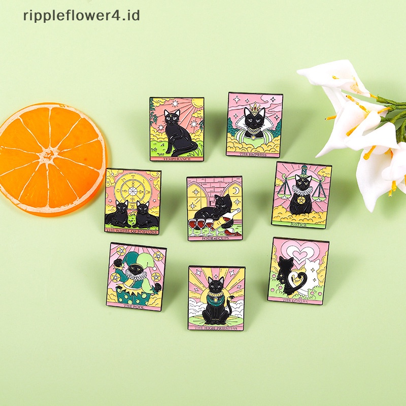 {rippleflower4.id} Kreatif Trendi Kartun Tarot Kucing Hitam Enamel Pin Bros Punk Lencana Kerah Pin Ransel Jaket Kemeja Hadiah Pria Wanita Fashion Perhiasan~