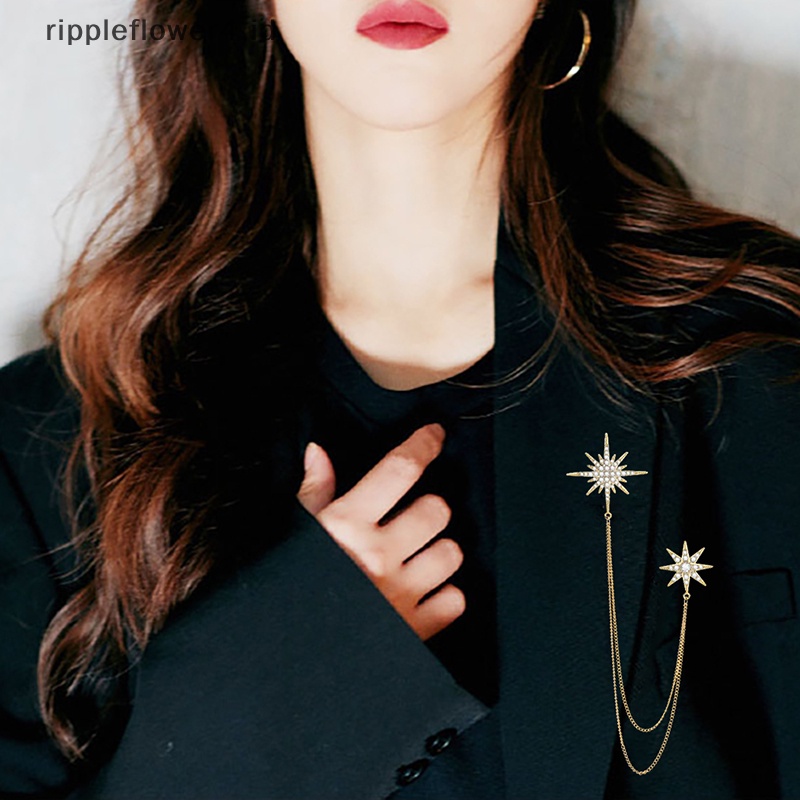 {rippleflower4.id} Wanita Pria Bintang Rantai Bros Pin Fashion Vintage Logam Berlian Imitasi Perhiasan Liontin Wanita Pria Pesta Bros Hadiah~