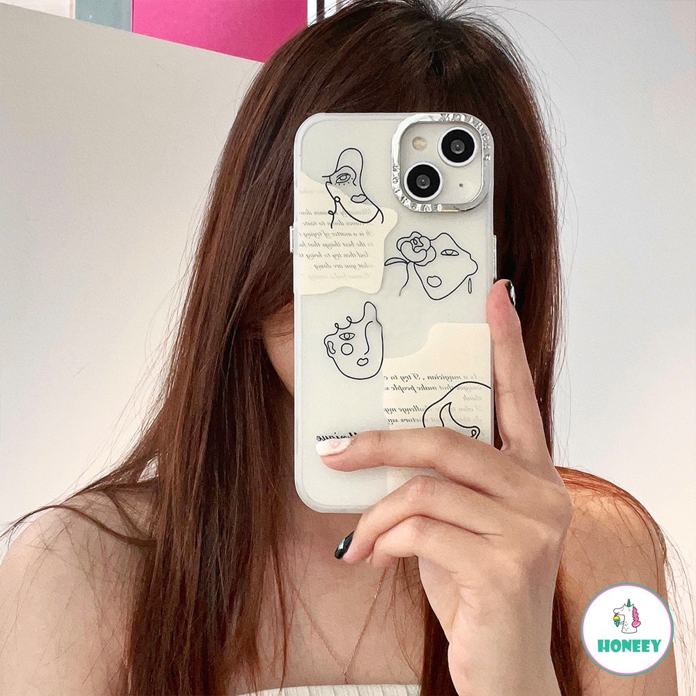 Fashion Art Line Case Untuk Iphone14 13 12 11 Pro Max Case Untuk iPhone XR Xs7 8 Plus Label Huruf Sederhana Sarung Belakang Hp