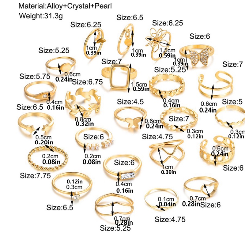 22pcs/set Mutiara Warna Emas Cincin Vintage Kupu-Kupu Cincin Untuk Wanita Geometris Fashion Jantung Cincin Berongga Perhiasan Trendi Aksesoris